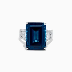 Rings|Effy Jewelry Ocean Bleu 14K White Gold London Blue Topaz and Diamond Cocktail Ring