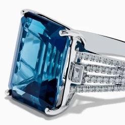 Rings|Effy Jewelry Ocean Bleu 14K White Gold London Blue Topaz and Diamond Cocktail Ring