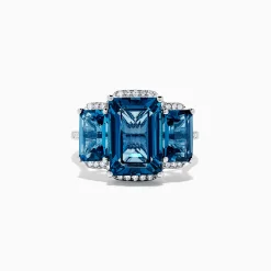Rings|BH Multi Ocean Bleu 14K White Gold London Blue Topaz and Diamond Ring, 8.72 TCW