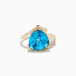 Rings|Effy Jewelry Ocean Bleu 14K Yellow Gold Diamond, Blue Topaz Ring