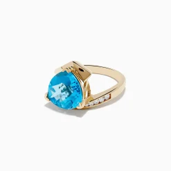 Rings|Effy Jewelry Ocean Bleu 14K Yellow Gold Diamond, Blue Topaz Ring