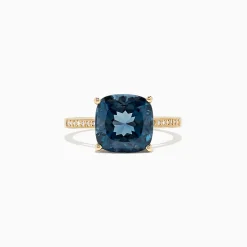 Rings|Effy Jewelry Ocean Bleu 14K Yellow Gold London Blue Topaz u0026 Diamond Ring, 4.54 TCW