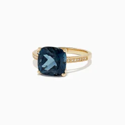Rings|Effy Jewelry Ocean Bleu 14K Yellow Gold London Blue Topaz u0026 Diamond Ring, 4.54 TCW
