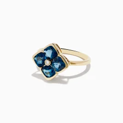 Rings|Effy Jewelry Ocean Bleu 14K Yellow Gold London Blue Topaz and Diamond Ring