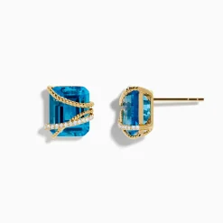 Earrings|Effy Jewelry Ocean Bleu 14K Yellow Gold Blue Topaz and Diamond Earrings