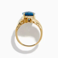 Rings|Effy Jewelry Ocean Bleu 14K Yellow Gold London Blue Topaz and Diamond Ring
