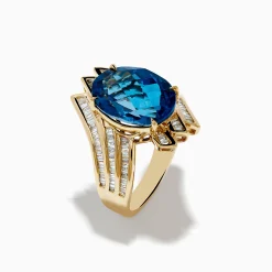 Rings|Effy Jewelry Ocean Bleu 14K Yellow Gold London Blue Topaz and Diamond Ring
