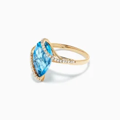 Rings|Effy Jewelry Ocean Bleu 14K Yellow Gold Blue Topaz and Diamond Ring, 6.28 TCW