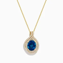 Necklaces & Pendants|Effy Jewelry Ocean Blue 14K Gold London Blue Topaz and Diamond Pendant