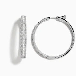 Earrings|Effy Jewelry Pave Classica 14 Karat White Gold Diamond 1.25" Hoop Earrings 2.24 TCW