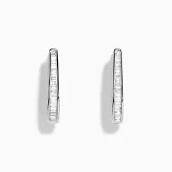 Earrings|Effy Jewelry Pave Classica 14K White Gold 7/8" Diamond Hoop Earrings 0.46 TCW