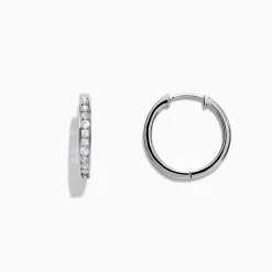 Earrings|Effy Jewelry Pave Classica 14K White Gold Channel-Set Diamond Hoop Earrings, 0.48 TCW