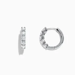 Earrings|Effy Jewelry Pave Classica 14K White Gold 5/8" Diamond Hoop Earrings, 0.98 TCW