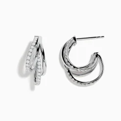 Earrings|Effy Jewelry Pave Classica 14K White Gold Half Hoop Diamond Earrings