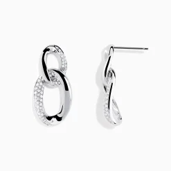 Earrings|Effy Jewelry Pave Classica 14K White Gold Diamond Interlocking Links Earrings