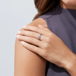 Rings|Effy Jewelry Pave Classica 14K White Gold Diamond Cross Over Ring, 0.29 TCW