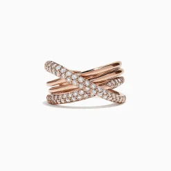 Rings|Effy Jewelry Pave Rose 14K Gold Diamond Cross Over Ring, 0.82 TCW