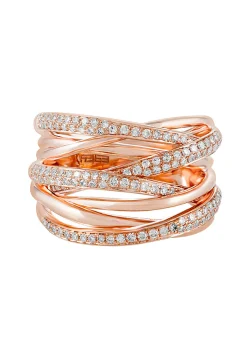 Rings|Effy Jewelry Pave Rose 14K Rose Gold Diamond Cross Over Ring, 0.53 TCW