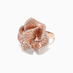 Rings|Effy Jewelry Pave Rose 14K Rose Gold Diamond Flower Ring, 0.90 TCW