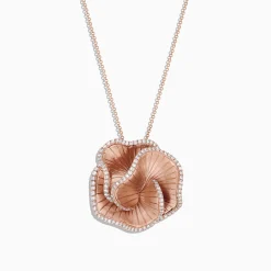 Necklaces & Pendants|Effy Jewelry Pave Rose 14K Rose Gold Diamond Flower Pendant, 0.85 TCW