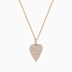 Necklaces & Pendants|Effy Jewelry Pave Rose 14K Rose Gold Diamond Heart Pendant