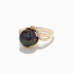Rings|Effy Jewelry Pearl 14K Yellow Gold Diamond and Tahitian Pearl Ring