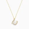 Necklaces & Pendants|Effy Jewelry Pearl 14K Yellow Gold Pearl and Diamond Ribbon Necklace