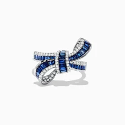 Rings|Effy Jewelry Royal Bleu 14K White Gold Sapphire and Diamond Bow Ring, 1.88 TCW
