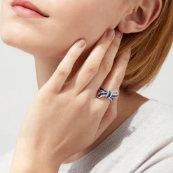 Rings|Effy Jewelry Royal Bleu 14K White Gold Sapphire and Diamond Bow Ring, 1.88 TCW