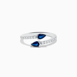 Rings|Effy Jewelry Royal Bleu 14K White Gold Sapphire and Diamond Bypass Ring