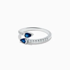 Rings|Effy Jewelry Royal Bleu 14K White Gold Sapphire and Diamond Bypass Ring