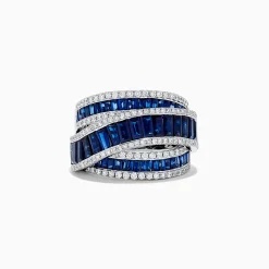Rings|Effy Jewelry Royal Bleu 14K White Gold Sapphire and Diamond Crossover Ring