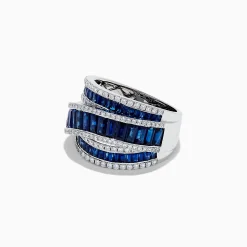 Rings|Effy Jewelry Royal Bleu 14K White Gold Sapphire and Diamond Crossover Ring