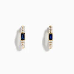 Earrings|Effy Jewelry Royal Bleu 14K Yellow Gold Sapphire and Diamond Earrings