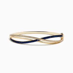 Bracelets|Effy Jewelry Royal Bleu 14K Yellow Gold Blue Sapphire and Diamond Bangle
