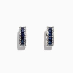 Earrings|Effy Jewelry Royale Bleu 14K Gold Sapphire and Diamond Hoop Earrings, 1.76 TCW