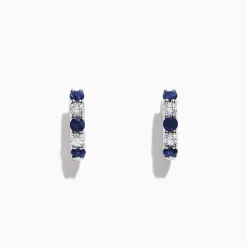 Earrings|Effy Jewelry Royale Bleu 14K Gold Sapphire and Diamond Hoop Earrings, 1.19 TCW