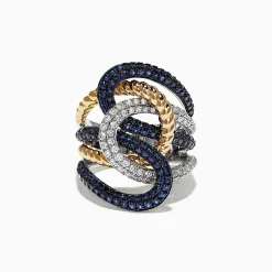 Rings|Effy Jewelry Royale Bleu 14K 2-Tone Gold Sapphire and Diamond Rope Ring, 2.39 TCW