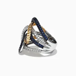Rings|Effy Jewelry Royale Bleu 14K 2-Tone Gold Sapphire and Diamond Rope Ring, 2.39 TCW