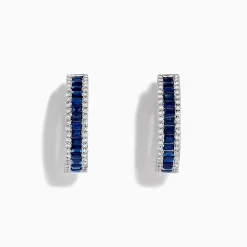 Earrings|Effy Jewelry Royale Bleu 14K White Gold Blue Sapphire and Diamond Hoop Earrings
