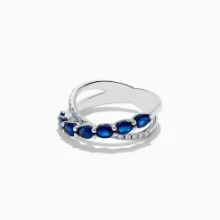 Rings|Effy Jewelry Royale Bleu 14K White Gold Blue Sapphire and Diamond Crossover Ring