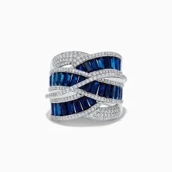Rings|Effy Jewelry Royale Bleu 14K White Gold Blue Sapphire and Diamond Crossover Ring