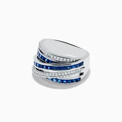 Rings|Effy Jewelry Royale Bleu 14K White Gold Sapphire and Diamond Crossover Ring