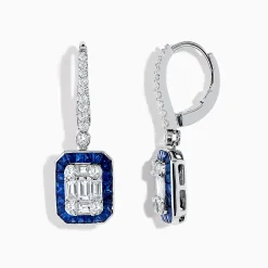 Earrings|Effy Jewelry Royale Bleu 14K White Gold Diamond and Sapphire Drop Earrings