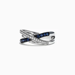 Rings|Effy Jewelry Royale Bleu 14K White Gold Blue Sapphire and Diamond Ring, 0.39 TCW