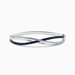 Bracelets|Effy Jewelry Royale Bleu 14K White Gold Blue Sapphire and Diamond Crossover Bangle