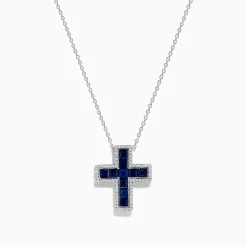 Necklaces & Pendants|Effy Jewelry Royale Bleu 14K White Gold Sapphire and Diamond Cross Pendant