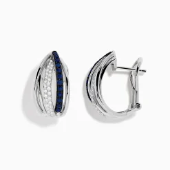 Earrings|Effy Jewelry Royale Bleu 14K White Gold Blue Sapphire u0026 Diamond Earrings, 0.62 TCW