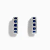 Earrings|Effy Jewelry Royale Bleu 14K White Gold Sapphire u0026 Diamond Hoop Earrings, 1.03 TCW