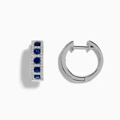Earrings|Effy Jewelry Royale Bleu 14K White Gold Sapphire u0026 Diamond Hoop Earrings, 1.03 TCW
